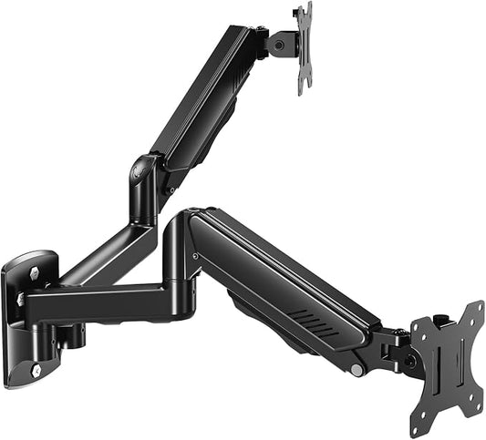 MOUNT PRO Dual Monitor Wall Mount for 2 Computer Screen up to 32 Inch, Gas Spring Double Monitor Arm Holds Up to 19.8lbs Each, Full Motion Adjustable Wall Monitor Mount, VESA Mount 75x75/100x100 by MOUNTPRO