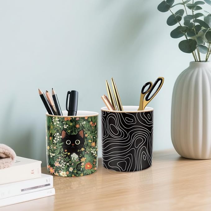 Black Cat Pen Holder for Desk Accessories, Durable Ceramic Pencil Organizer Decor for Room, Office, Classroom, Cat Lover Gifts - Image 6