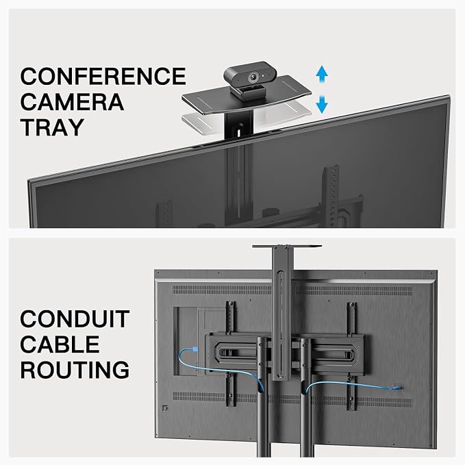 PERLESMITH Rolling TV Stand with Wheels for 32-85 Inch LCD LED 4K Flat Screen TVs, Tilt Mobile TV Cart with Shelf Holds Up to 100 lbs, Height Adjustable Floor TV Stand Max VESA 600x400mm- PSTVMC05 - Image 6