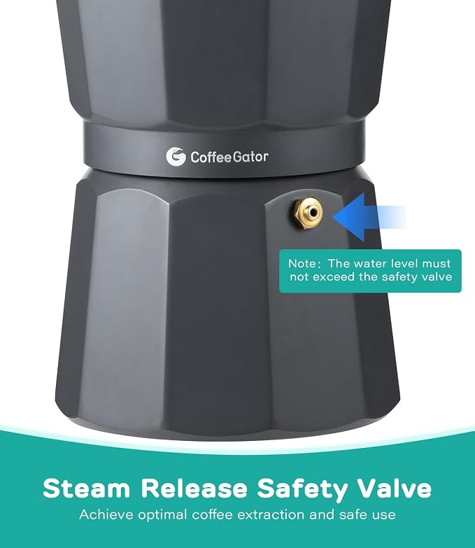 Coffee Gator Moka Pot - 6 Cup, 12oz Stovetop Espresso Maker - Classic Italian and Cuban Coffee Percolator w/ 2 Stainless-Steel Cups – Matte Grey Aluminum, 360ml - Image 4