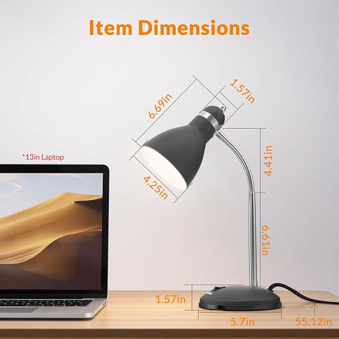 LEPOWER Metal Desk Lamp, Adjustable GooseNeck Reading Light for Bedroom | Compact & Sturdy, Space-Saving for Bedside & Dorm, E26 Table Lamp, Eye-Caring, Ideal for Study, Office, Back to School - Image 2