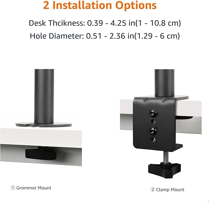 Amazon Basics Adjustable Single Monitor Arm Desk Mount, Holds up to 32" (38” Ultrawide) and 22 lbs, Adjustable Tension, VESA 75x75/100x100, Black - Image 5