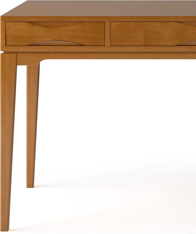 SIMPLIHOME Harper Desk - 60 Inch Wide Solid Wood Writing Desk in Honey Brown, Mid-Century Modern Home Office Computer Table for Study with 2 Drawers and Flip-Down Keyboard Tray - Image 9