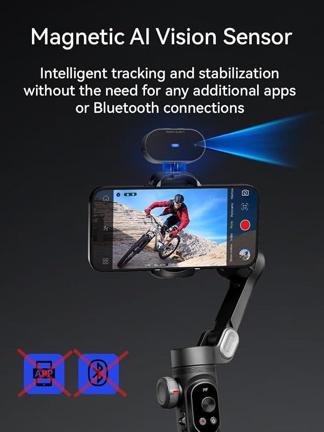 AOCHUAN 3-Axis Gimbal Stabilizer for Smartphone Smart AI XPro Black & B10 Storage Bag & E10 Extension Rod - Image 2