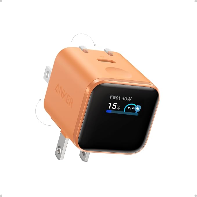 Anker Nano Smart Display Charger, 45W Max Fast Charger USB C for iPhone 17 | 180° Foldable Plug,Smart Recognition, Care Mode GaN USB C Charger Block for iPhone 17/16 (Non-Battery,1 USB-C Port,No Cable) by Unknown