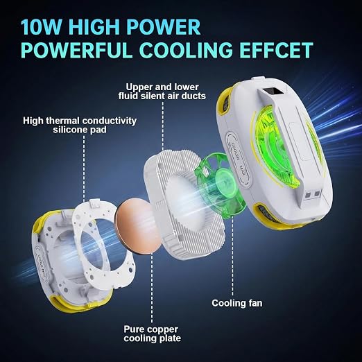 Cell Phone Cooler for Gaming, Magnetic Portable Rechargeable Battery Mobile Phones Radiator, Cellphone Fan Cooler with RGB Lights for iPhone Series, iPad Pro Tablet, Android, TikTok Live - Image 6