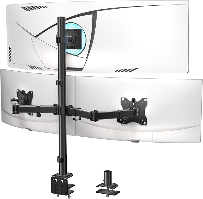WALI Triple Monitor Mount for up to 49 inch Ultrawides on Top Bracket and 32 inch Screens on Side Brackets, Extra Tall 3 Monitors Desk Mount, Heavy Duty Monitor Arm up to 44 lbs (M003-P), Black by WALI