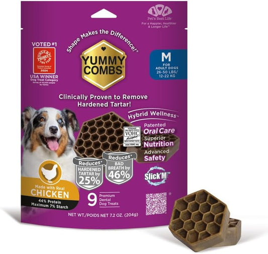 Yummy Combs Dog Dental Treats – Vet VOHC Approved, Removes Tartar & Cleans Teeth – Yummy High Protein Chicken Treat for Medium Dogs (Mini Pack, 9 Count) by YummyCombsDogDentalTreats