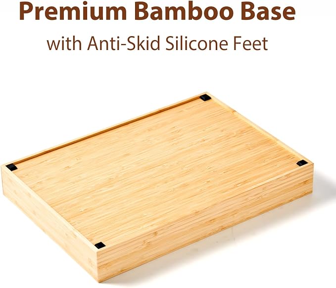 Umilife Large Bamboo Desk Drawer Organizer, Wood Office Junk Tray, 15"x12" | 2.4" Tall for Deep Drawer - Adjustable slots - Anti Slip Silicone Pads - Versatile Storage Box in Kitchen, Pantry - Image 6