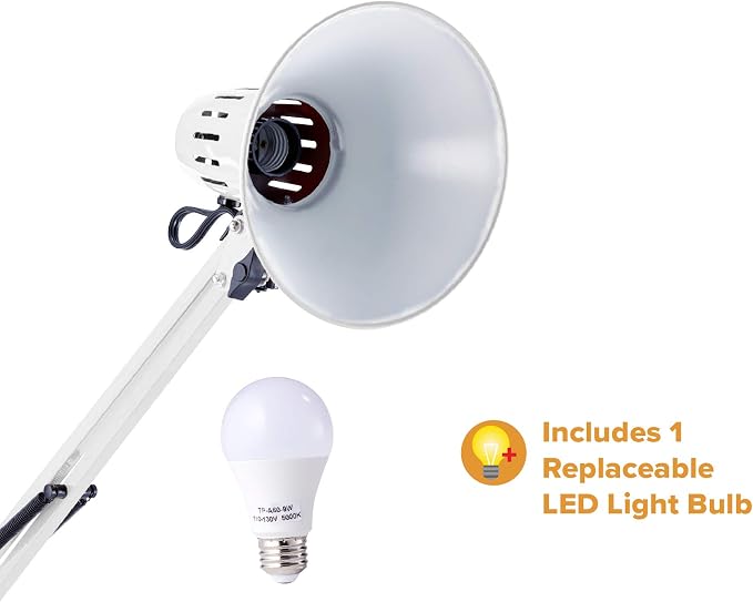 Bostitch Office VLF100-WHT Swing Arm Desk Lamp with Clamp Mount, 36" Reach with Multi-Joint Adjustment, Includes Replaceable LED Bulb (VLF), White - Image 2