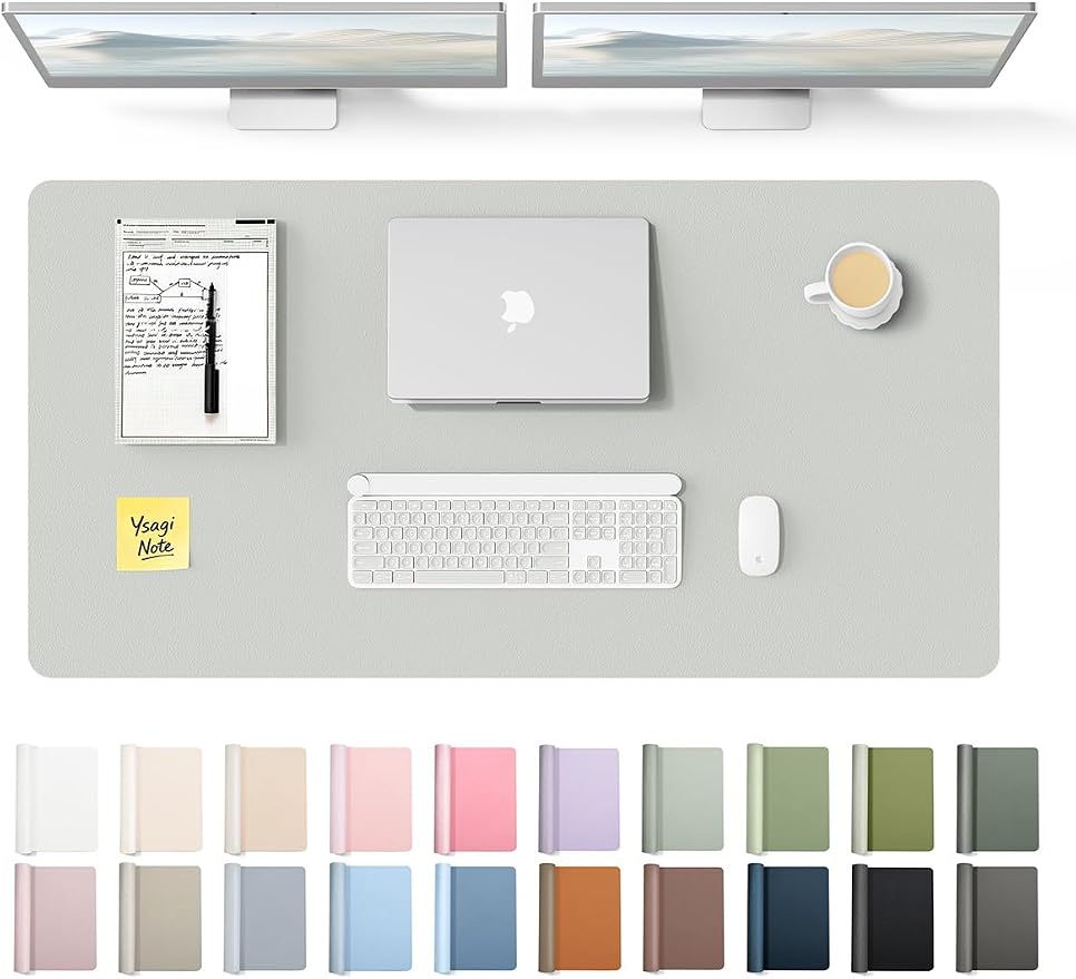 YSAGi Leather Desk Protector, Office Mat, Large Mouse Mat, Non-Slip PU Leather Blotter, Laptop Desk, Waterproof Writing Pad for Office and Home (Light Grey, 47.2" x 23.6") by YSAGi