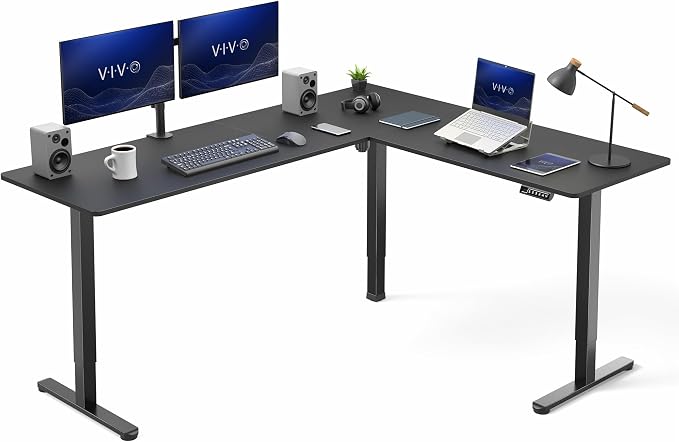 VIVO Black 75 x 63 in Corner Standing Desk, DESK-E3CTB-75 | Electric, Large Reversible L-Shaped Table, Sit Stand Height Adjustable, Memory Controller, Office Furniture Sets, Black Frame by Unknown