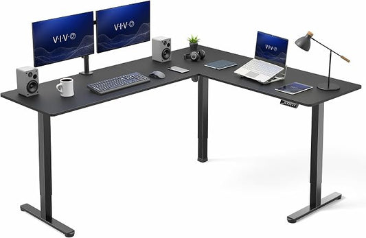 VIVO Black 75 x 63 in Corner Standing Desk, DESK-E3CTB-75 | Electric, Large Reversible L-Shaped Table, Sit Stand Height Adjustable, Memory Controller, Office Furniture Sets, Black Frame by Unknown