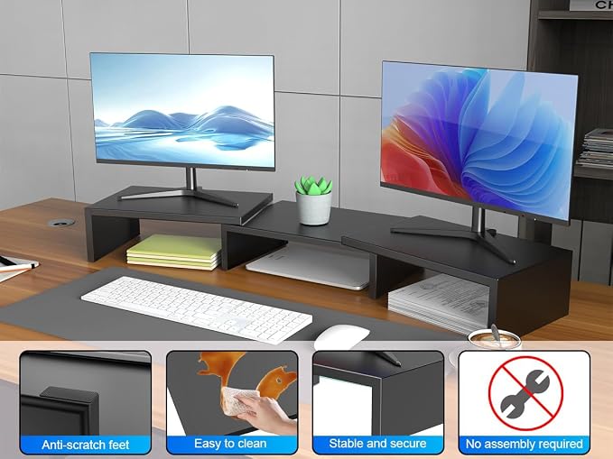 Dual Monitor Stand for Desk, Metal Computer Stand, Desk Shelf Riser,Desktop Organizer for Home and Office Use (Black) - Image 5