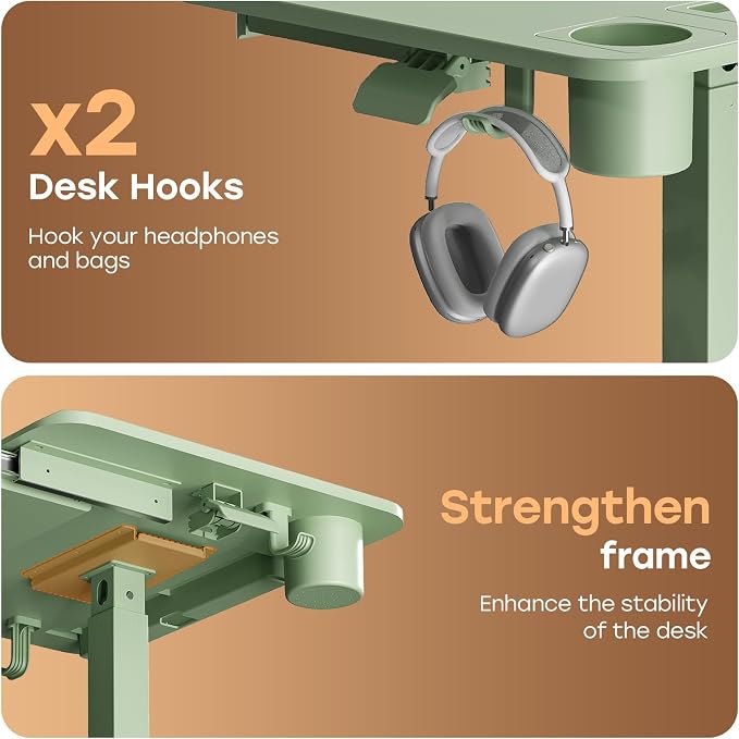 Small Mobile Standing Desk with Drawer, 23.6" x 19.7" Top | Height Adjustable Portable Laptop Desk with Wheels & Cup Holder, Sit Stand Computer Workstation for Compact Space, Sage Green - Image 8