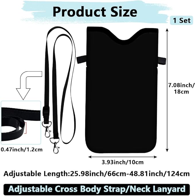 Neoprene Cell Phone Sleeve Pouch with Adjustable Strap Neck Lanyard Fits Most Smartphones 7.1 x 3.9 Inch Black Phone Sleeve Waterproof Carrying Cellphone Crossbody Case Bag for Women Men - Image 2
