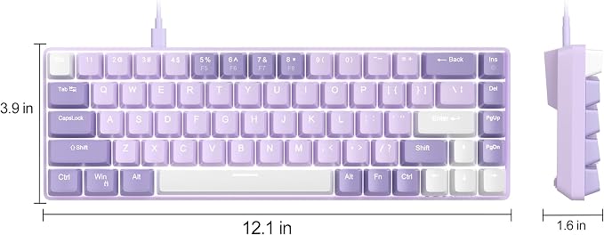 MageGee Portable 60% Mechanical Gaming Keyboard, MK-Box LED White Backlit Compact 68 Keys Mini Wired Office Keyboard with Red Switch for Windows Laptop PC Mac - Violets - Image 9