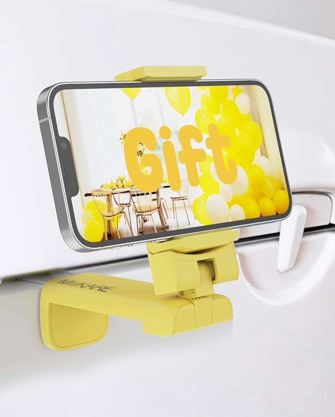 MiiKARE Airplane Travel Essentials Phone Holder, Universal Handsfree Phone Mount for Flying with 360 Degree Rotation, Accessory for Airplane, Travel Must Haves Phone Stand for Desk, Tray Table, Yellow by MiiKARE