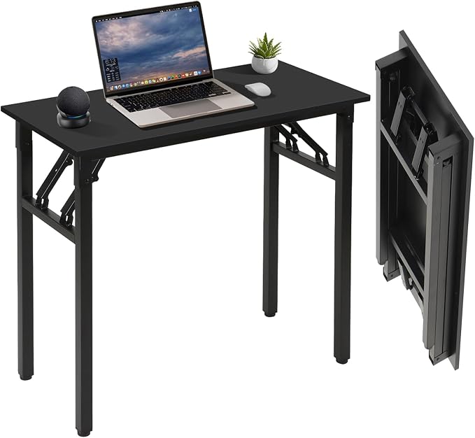 Panana Small Foldable Computer Desk, 31.5 inch Folding Home Office Desk for Small Spaces, Modern Simple Style for Home, Office, Study, Writing, No Assembly Required (Black, 31.5" x 15.7") by Panana
