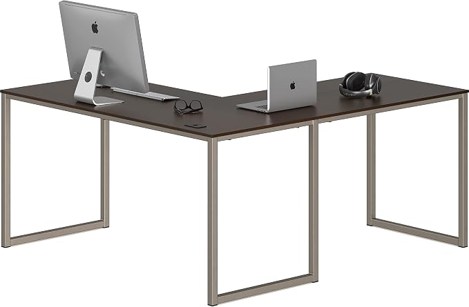SHW Mission 55 x 60 L-Shape Home Office Computer Desk, Espresso | Reversible Desktop Design by SHW