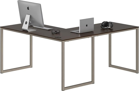 SHW Mission 55 x 60 L-Shape Home Office Computer Desk, Espresso | Reversible Desktop Design by SHW