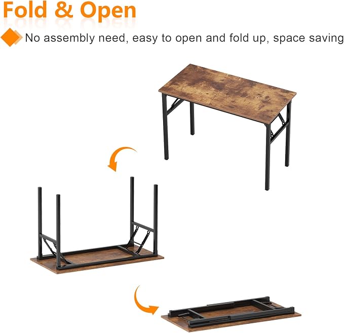 Need Home Office Desk - 62 Inches Large Computer Desk Sturdy Black Table Foldable Desk Gaming Computer Table No Assembly Required Rustic Brown AC5FB(157.5 * 60) | Black Frame Writing Gaming Work Table/Foldable Home Office Desk/Sewing Table, No Assembly... - Image 6