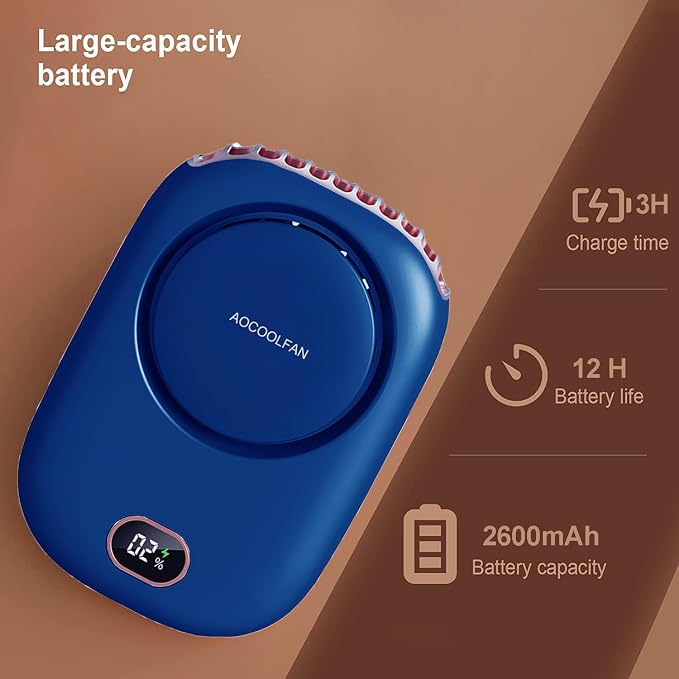 AOCOOLFAN Portable Neck Fan, Mini Small Personal Handheld Fan USB Rechargeable 3 Speed for Girls Boys Woman Eyelash Travel Home Office Outdoor (navy blue) - Image 3