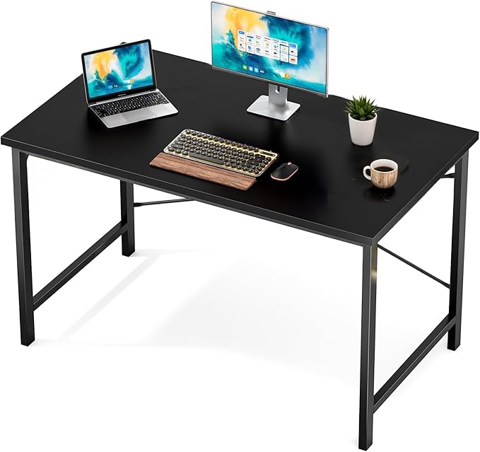Sweetcrispy Small Computer Desk, 47" Office Writing Desk with Metal Frame & Wooden Top, X-Shaped Reinforcement, Student Study Workstation for Home Bedroom, Black by Sweetcrispy