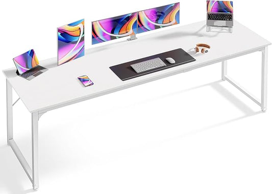 Huuger Computer Desk, 80 Inch Office Desk, Gaming Desk with Storage, Writing Desk Work Desk for Home Office, Study, Long Simple Desk, Large Legroom, Metal Frame, White by Huuger