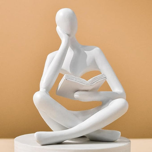 UTTCMK Bookshelf Decor Thinker Statue - Abstract Art Reading Thinker Sculpture Figurine Aesthetic, Modern Home Decoration for Living Room Office Shelves Coffee Table Desk Decor(White) by UTTCMK