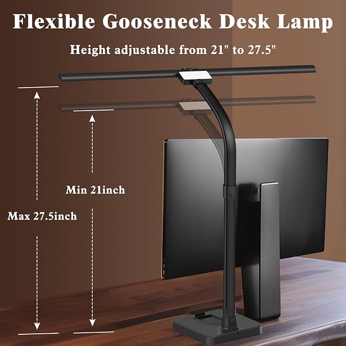 GAEFURY LED Desk Lamp for Home Office, 24W Bright Desk Lamp with Phone Holder Base - 25 Lighting Modes Eye-Caring Desk Light Adjustable Gooseneck Lamp for Workbench Drafting Reading Study - Image 3
