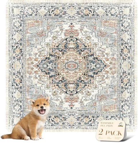 nunubaby Washable Pee Pads for Dogs, Stylish, Non-Slip and Leak-Proof Pee Pads. Reusable Potty Pads for Dogs for Crates and Floors.(Beige/Multi, 48" x48" ) by Nunubaby