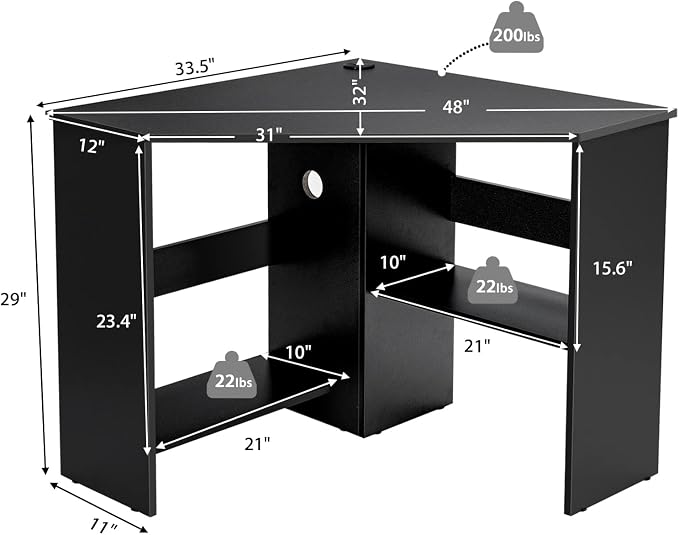 Tangkula Corner Desk, 90 Degrees Triangle Computer Desk for Small Space, Bedroom Corner Makeup Vanity Desk with Storage Shelves & CPU Stand - Image 2