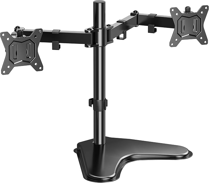 HUANUO 32 inches Dual Monitor Stand up to 17.6lbs per Arm, High-Grade Aluminum Free Standing Dual Monitors Mount for 2 Screens. Fully Adjustable Dual Monitor Stand for Desk with Tilt, Swivel, Rotation - Image 9
