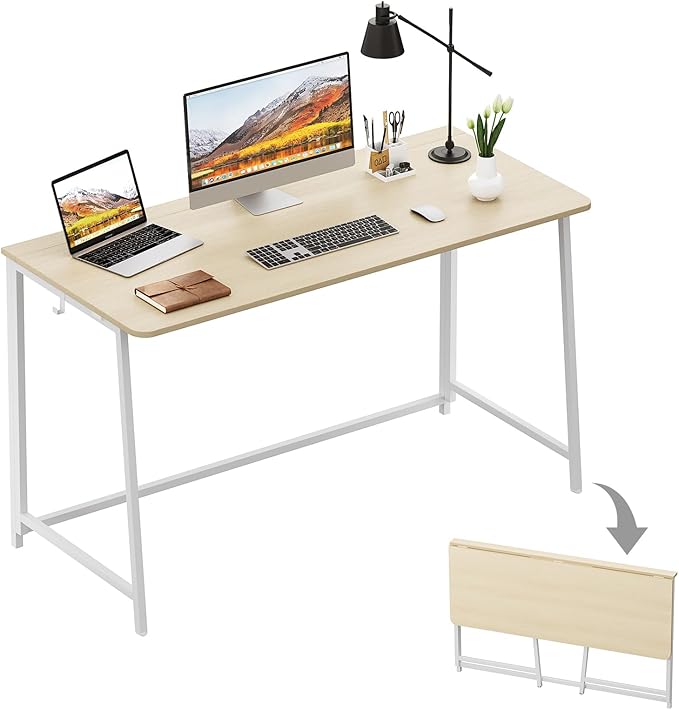 WOHOMO Folding Desk, 47.2" Foldable Computer Table for Small Spaces, Oak | Easy Assembly and Fold, Sturdy Home office desks for Study Bedroom Dorm Space Saving Writing Work Apartment by WOHOMO