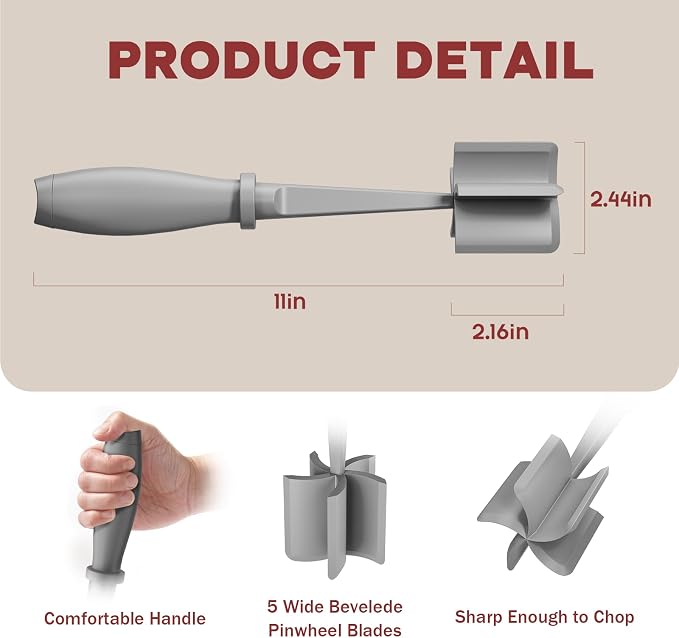 PGYARD Meat Chopper Hamburger Grinder, Kitchen Smasher for Ground Beef | Heat Resistant, 5 Blade, Burger Grinder Nylon Potato Mix Tool, Meat & Poultry Tenderizers, Dishwasher Safe, Grey - Image 2