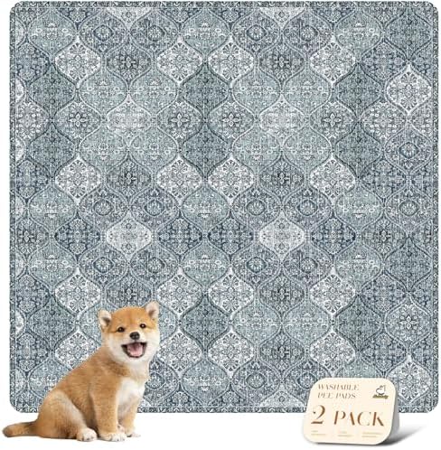 nunubaby Washable Pee Pads for Dogs, Stylish, Non-Slip and Leak-Proof Pee Pads. Reusable Potty Pads for Dogs for Crates and Floors.(Blue/Multi, 36" x36" ) by Nunubaby