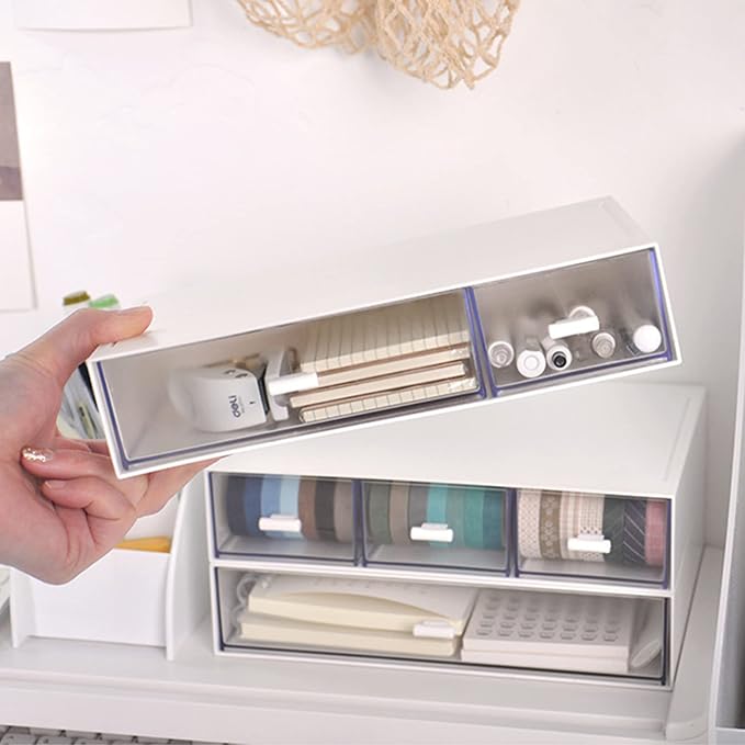 Desk Organizer-Stackable Storage Drawers, Desk Drawer Organizer Perfect For Collection Small Item/Cosmetic Office Supplies - 2 drawers (White) - Image 2