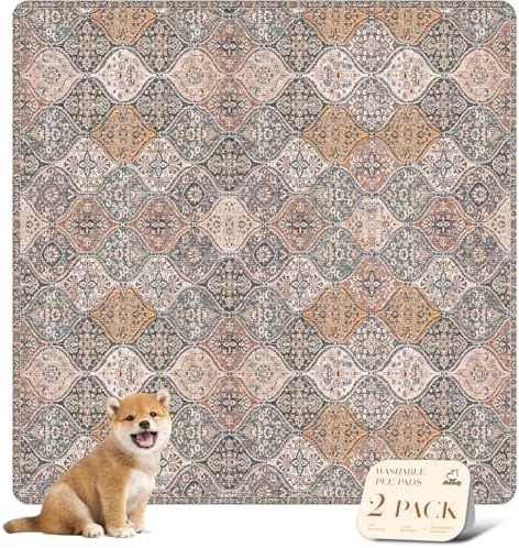 nunubaby Washable Pee Pads for Dogs, Stylish, Non-Slip and Leak-Proof Pee Pads. Reusable Potty Pads for Dogs for Crates and Floors.(Brown/Multi,54" x54" ) by Nunubaby