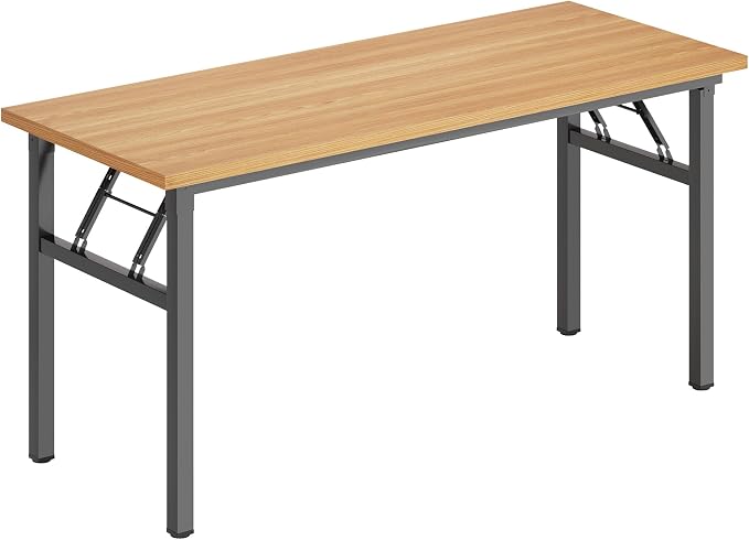 Need Office Computer Desk 54.3 Inch Sturdy Folding Laptop Table Teak | Black Frame Writing Gaming Work Table/Foldable Home Office Desk/Sewing Table, No Assembly Required - Image 9