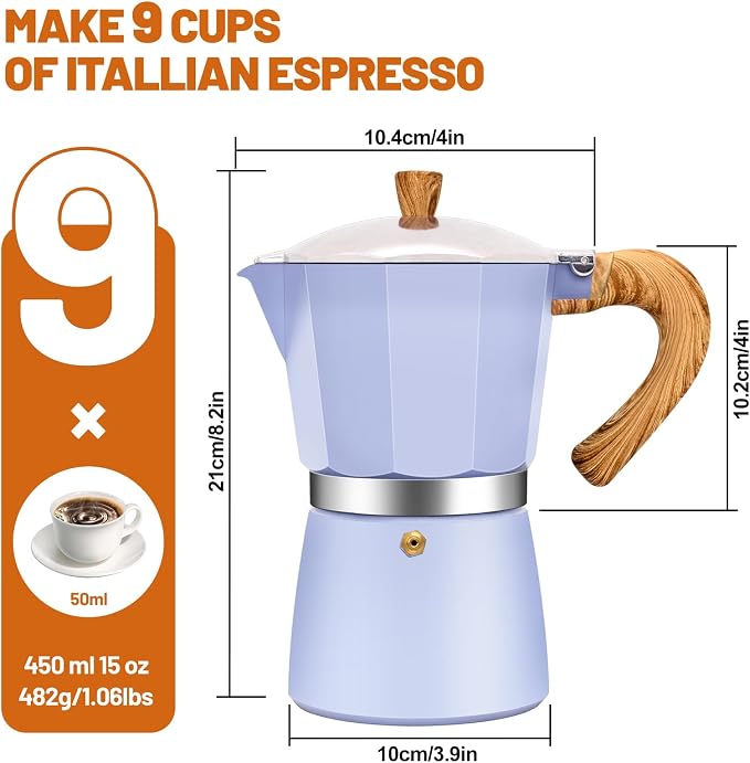 9 Cup Aluminum Espresso Stovetop Moka Pot Express Coffee Maker Percolator Italian Classic Mocha Coffee Machine for Italian and Cuban Cafe Brewing for Home & Camping 450ml 15oz - Image 2