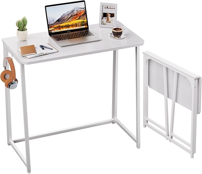 WOHOMO Folding Desk, 31.5" Foldable Computer Table for Small Spaces, White | Easy Assembly and Fold, Sturdy Home office desks for Study Bedroom Dorm Space Saving Writing Work Apartment by WOHOMO