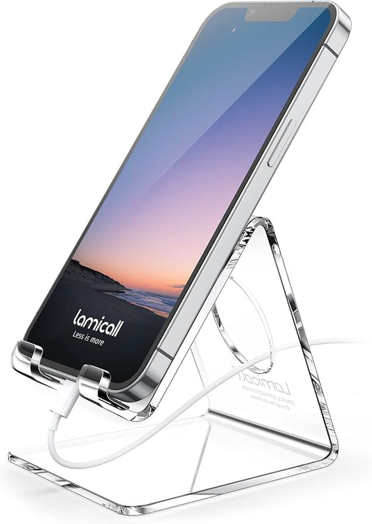 Lamicall Clear Acrylic Cell Phone Stand, Office Desk Decor Accessories | Office Cubicle Decor, Accessories & Workspace Organizers for Women, Teacher Desk Essentials, Cute Work From Home Supplies by Lamicall