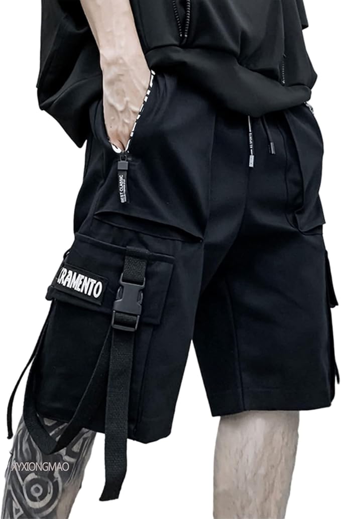 XYXIONGMAO Men's Joggers Techwear Black Hip Hop Cargo Shorts Streetwear Sweatpants Cargo Pants for Men by XYXIONGMAO