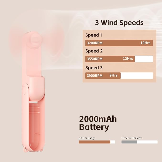 Morelax Portable Fan, Mini Handheld Fan with Power Bank, Cute USB Rechargeable Pocket Fan, Foldable Small Cooling Fan with LED Light, Personal Travel Fan,Summer,Beach Essentials,Summer Gift for Women - Image 8