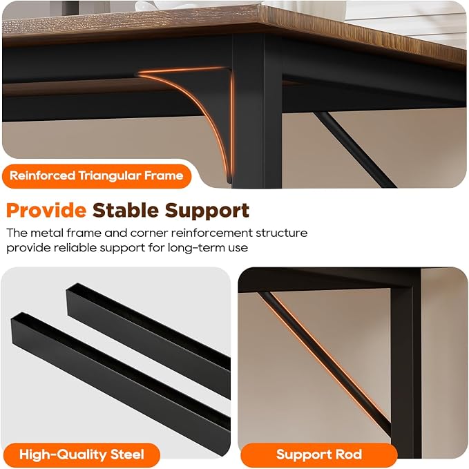 PayLessHere | 63 Inch Computer Desk | Vintage | Office Desk with Metal Frame, Adjustable Feet | Water-Resistant, Scratchproof Surface | Sturdy Writing Table for Home Office or Study | Pack of 1 - Image 5