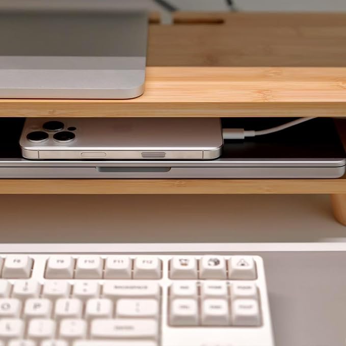 Bamboo Monitor Stand Riser with Drawer, Ergonomic Computer Riser for Desk with Cable Management & Storage Organizer, Wood Monitor Stand for Home Office - Image 6