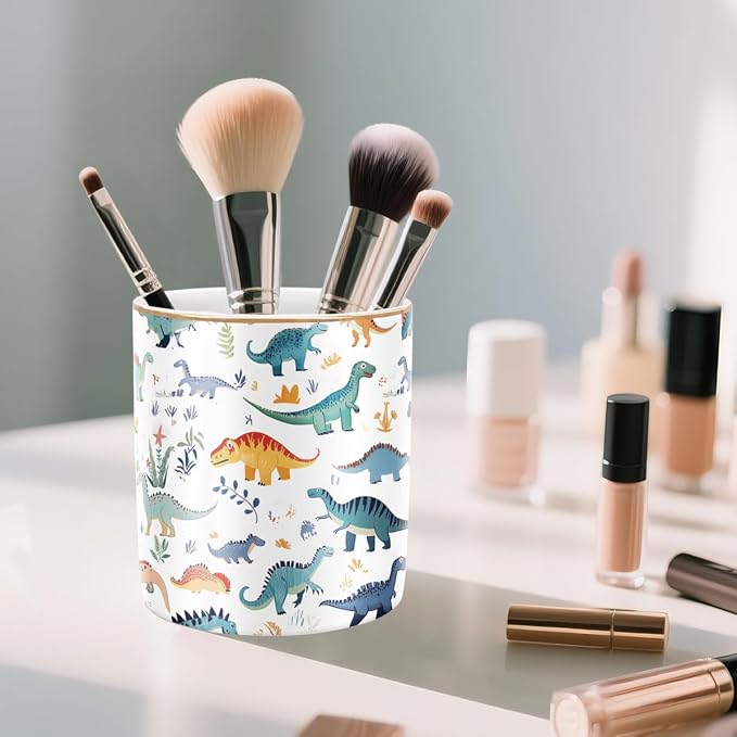 Pen Holder, Pencil Cup for Desk, Cute Makeup Brush Holder, Durable Ceramic Organizer Decor for Room, Office, Classroom, Cute Dinosaur Pattern - Image 3