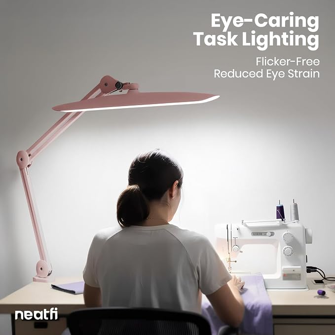 Neatfi XL 2200 Lumens 24W LED Desk Lamp – Shadow-Free Task Lighting | 4-Level Dimming | Home Office & Crafts Use | 20-Inch Wide Head (Rose Gold, Non-CCT with Clamp) - Image 3