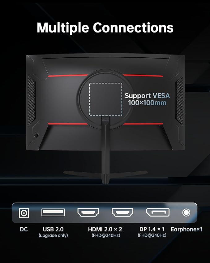 KTC 24 Inch Curved 240Hz Gaming Monitor, FHD 1500R Curved Computer Monitor 1080P, 3000:1 Contrast, Adaptive Sync, HDR, MPRT 1ms, HDMI DisplayPort, Low Blue Light, Tilt, VESA Mount, H24S17P - Image 7